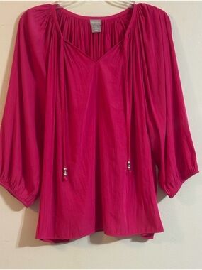 Chico's Fuchsia Peasant Blouse with Tie Neck Chico 2P equates Large 12/14